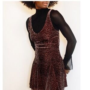 VTG 90s Victoria's Secret Leopard Print Velvet Slip Mini‎ Dress Size M